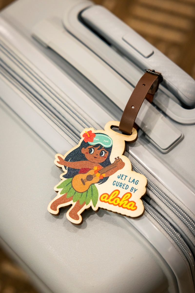 JET LAG HULA GIRL WOOD BAG TAG