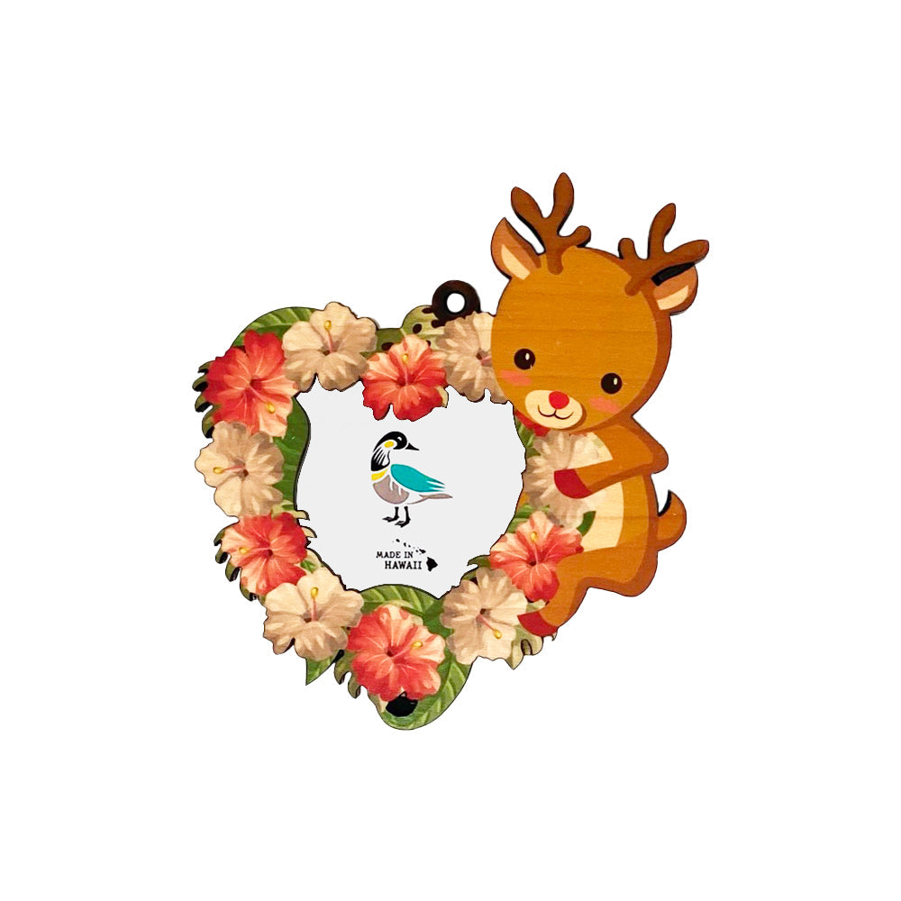 REINDEER HEART & LEI FRAME ORNAMENT