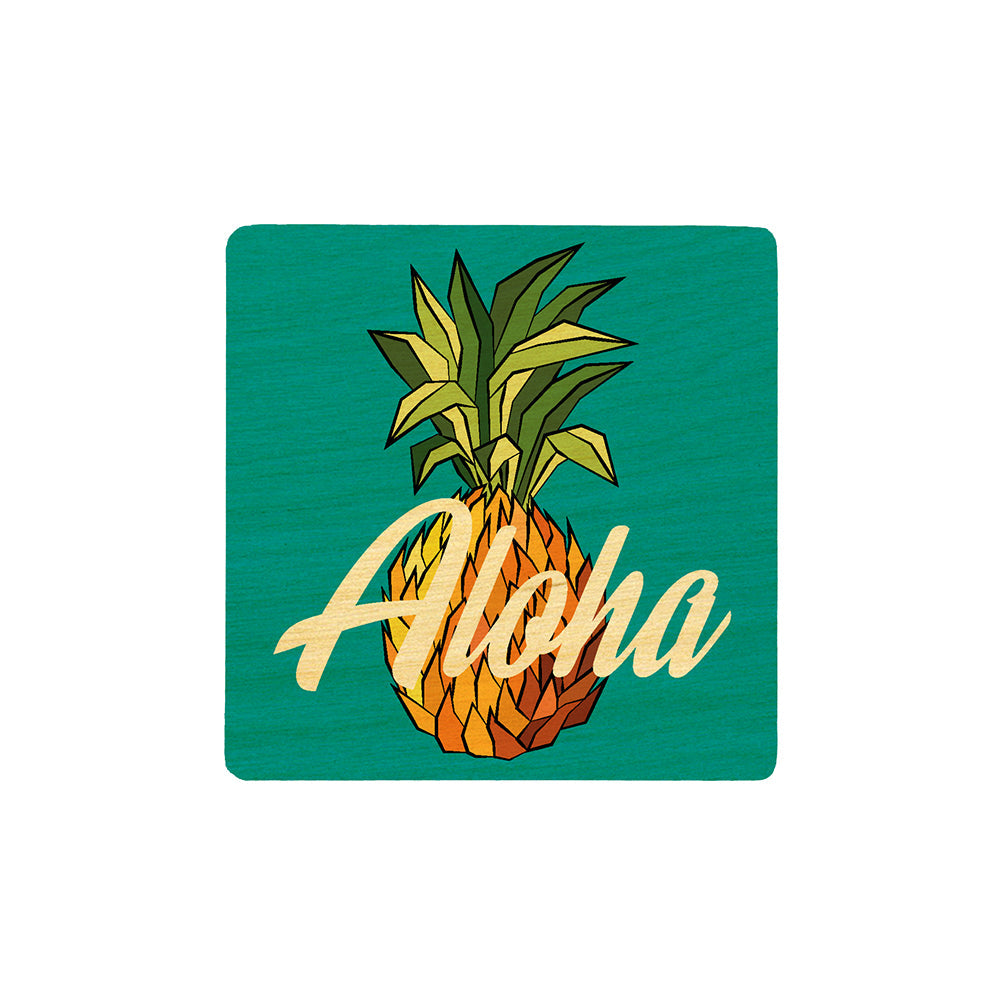 ALOHA PINEAPPLE WOOD COASTER SET