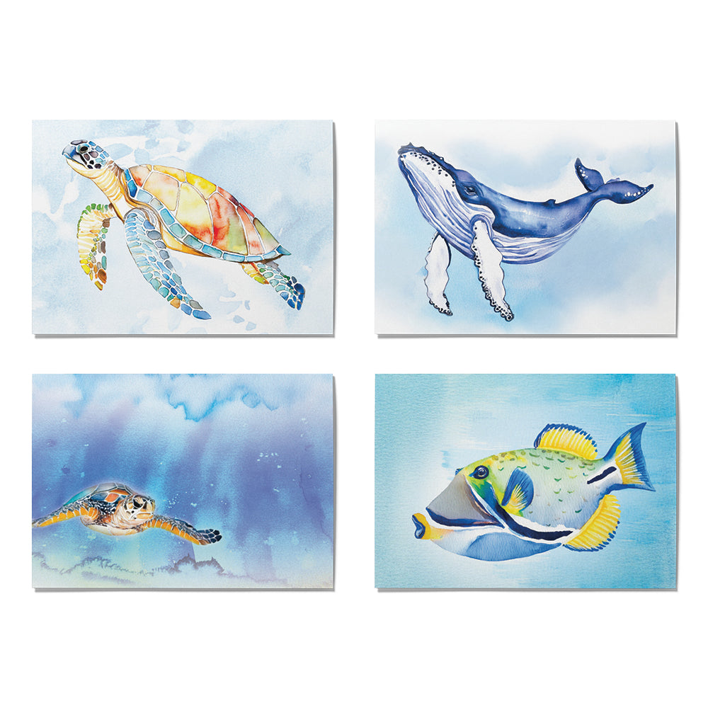 WATERCOLOR SEALIFE CARD SET - 6 COUNT