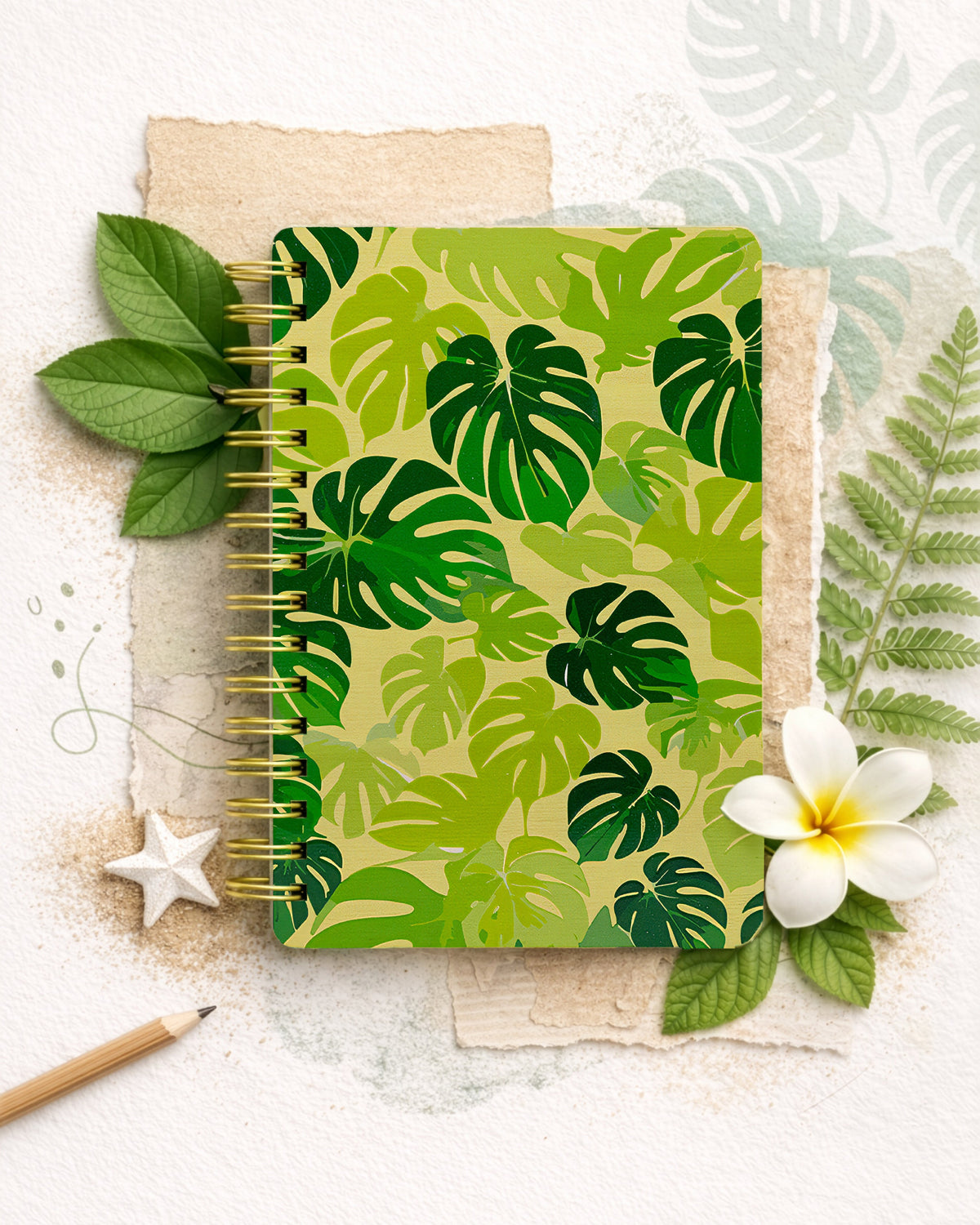 MONSTERA PATTERN WOOD NOTEBOOK