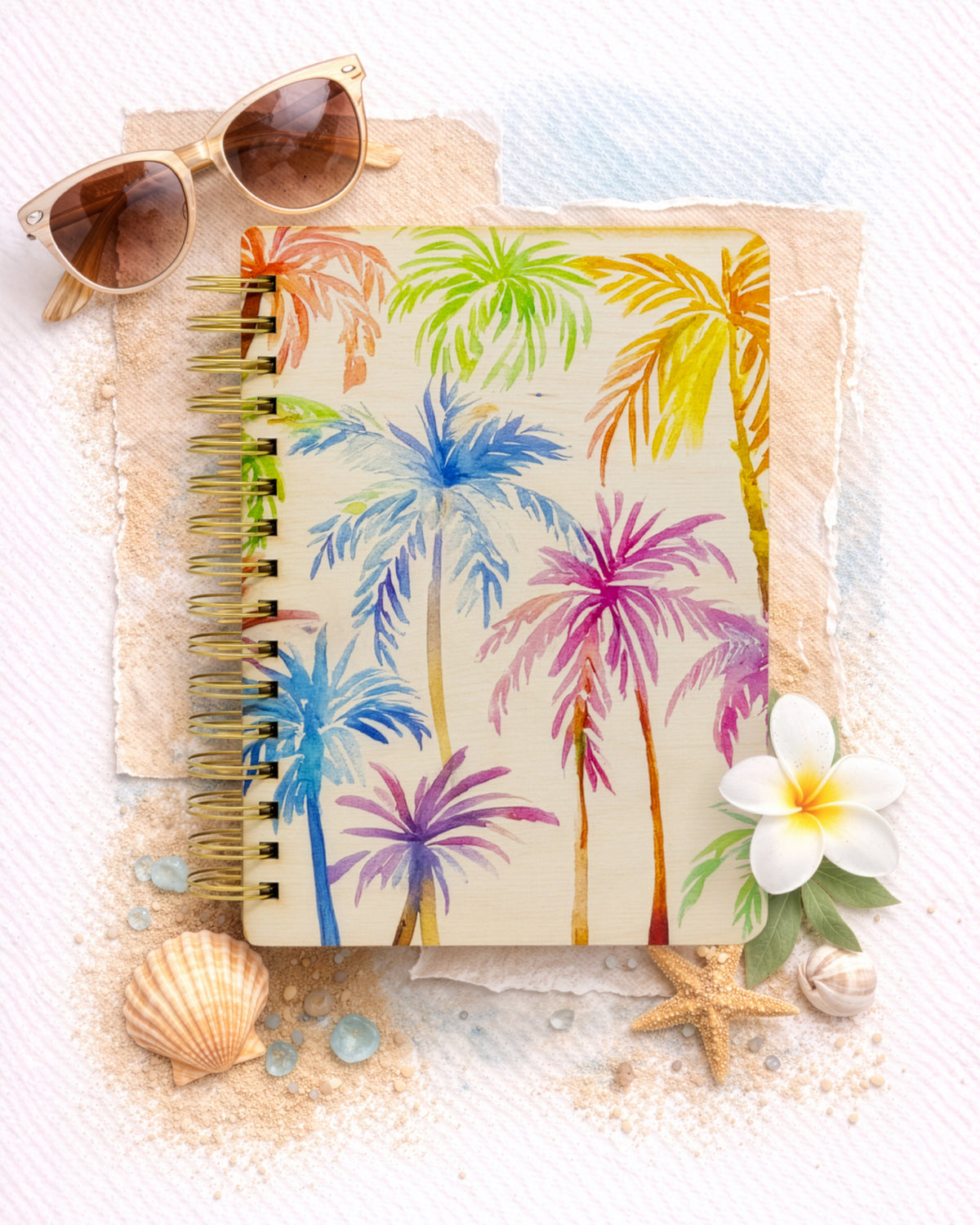 RAINBOW PALM TREE PATTERN WOOD NOTEBOOK