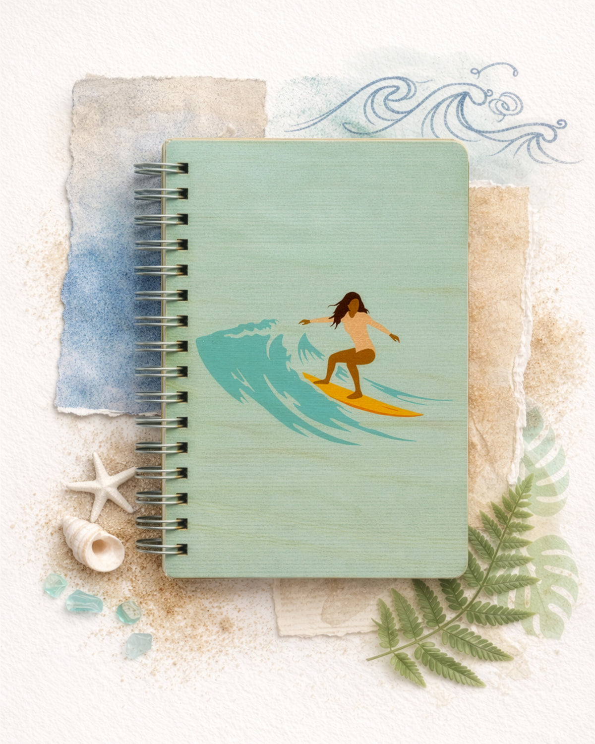 SURFER GIRL WOOD NOTEBOOK