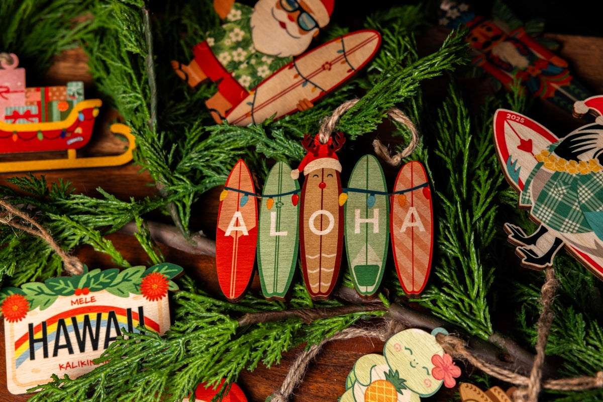 XMAS RETRO ALOHA SURFBOARDS ORNAMENT