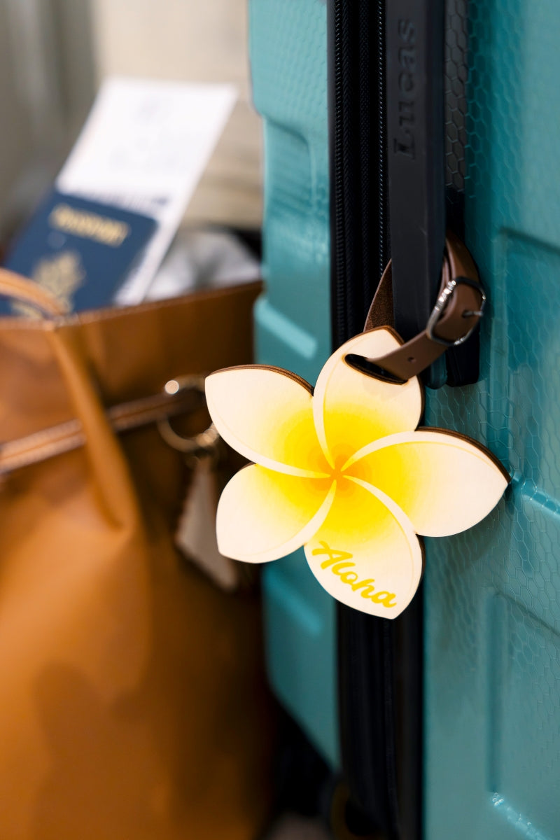 YELLOW PLUMERIA WOOD BAG TAG