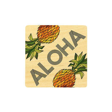 ALOHA PINEAPPLE WOOD COASTER SET