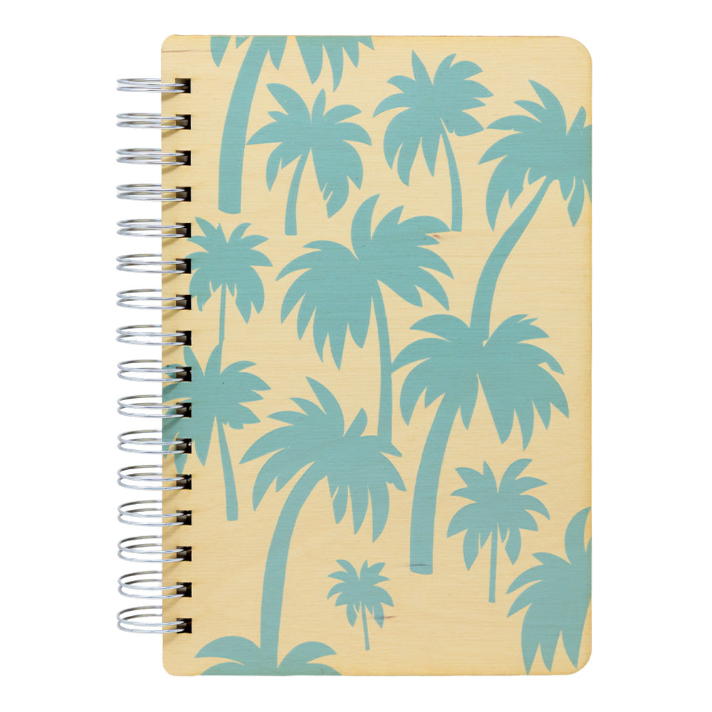 BLUE PALM PATTERN WOOD NOTEBOOK