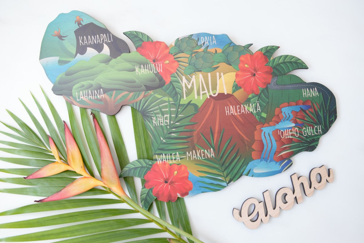 MAUI ISLE LANDMARK MAP CUTOUT WALL ART