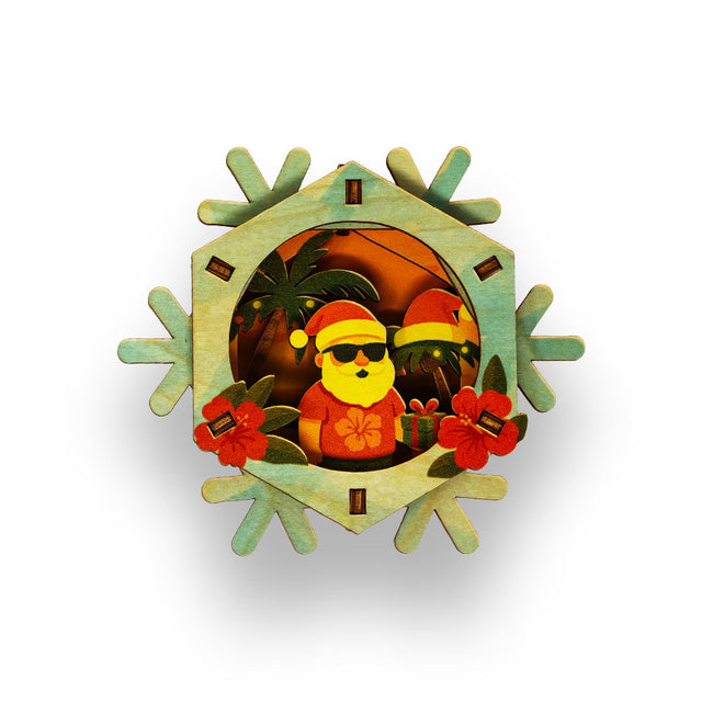 Decorative 3D Christmas ornament with tropical Santa on a white background