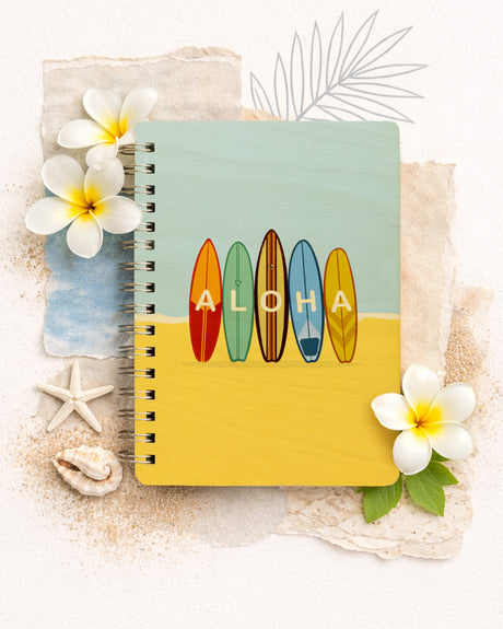 RETRO SURFBOARDS WOOD NOTEBOOK