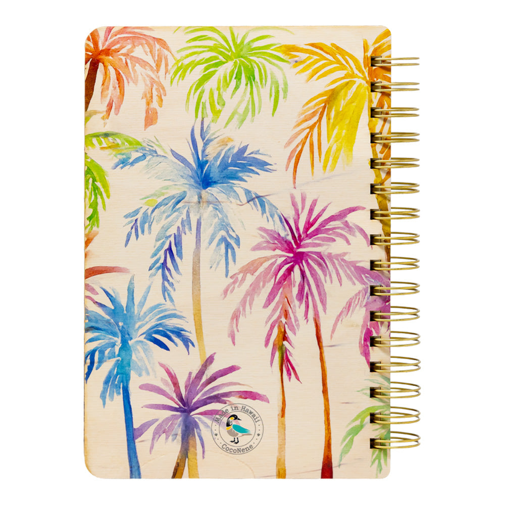 RAINBOW PALM TREE PATTERN WOOD NOTEBOOK
